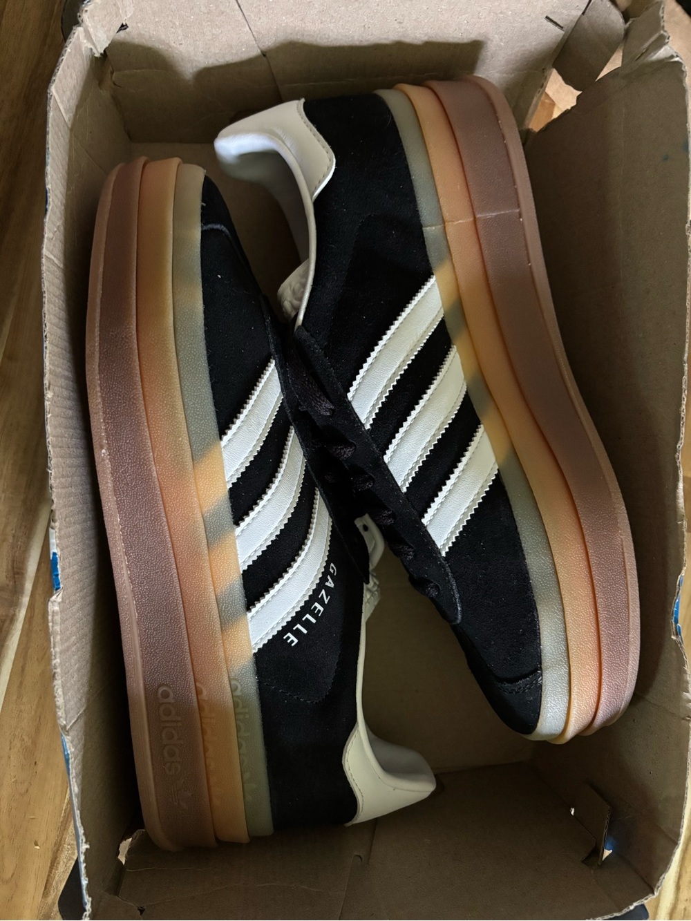 adidas Black Suede Platform Sneakers with Cream Stripes